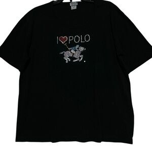 Vintage Black Short Sleeve I Love Polo Rhinestone T-Shirt 2XL